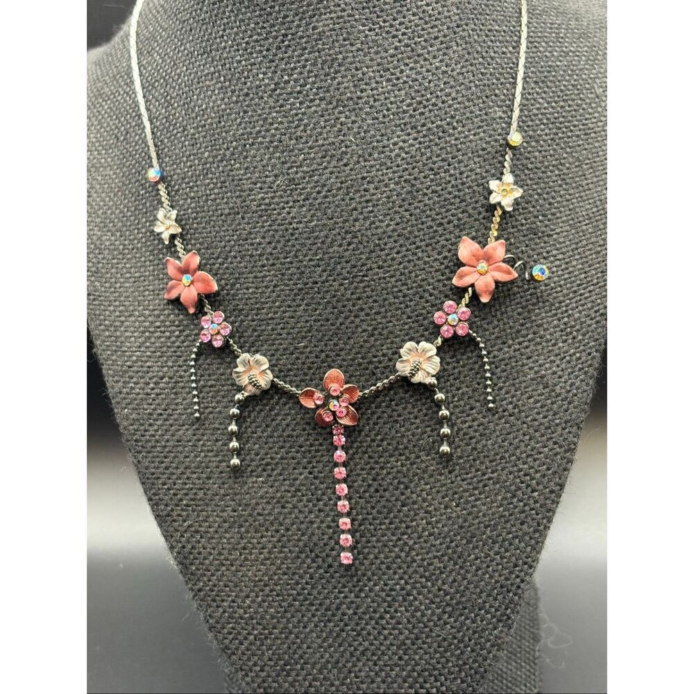 Lovely & Co. Chain and Enamel Necklace, New without Tags, Pink and Black, 14” to